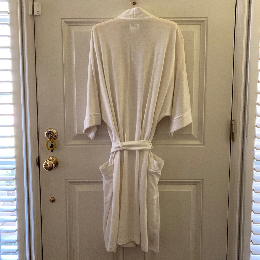 Dream Cafe Pure White 100% Cotton Robe/Satin & Lace Trim/Size Large/NWOT! - Picture 2 of 3